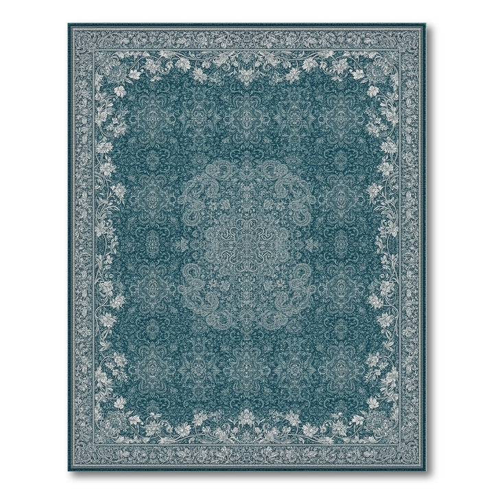 Teal Traditional Persian Floral Medallion Rug