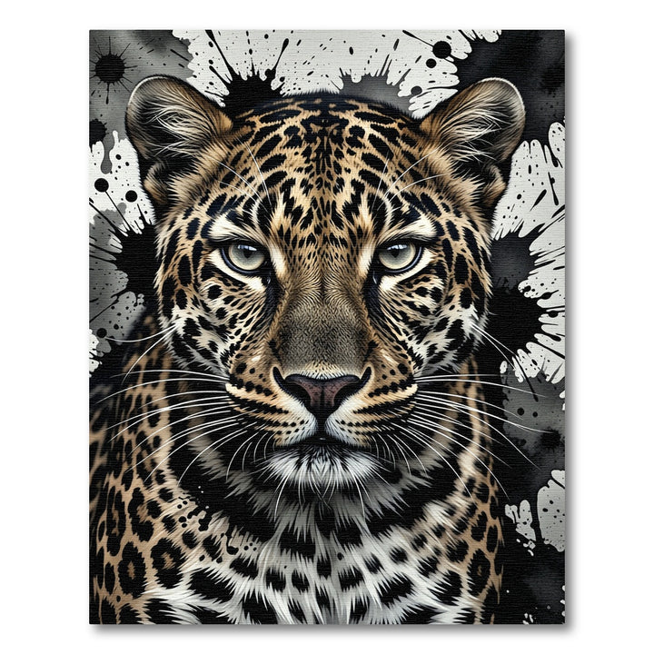 Bold Leopard Face Splatter Art Rug