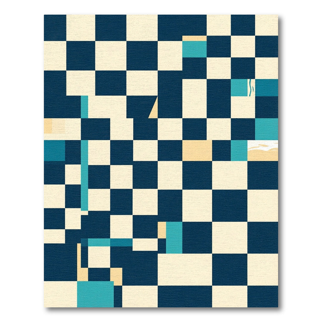 Abstract Navy Blue Checkerboard Rug