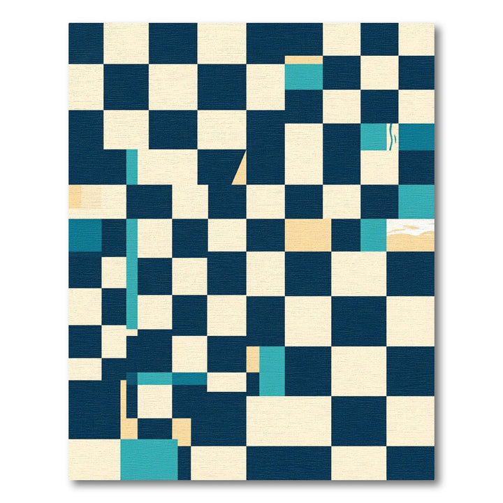 Abstract Navy Blue Checkerboard Rug