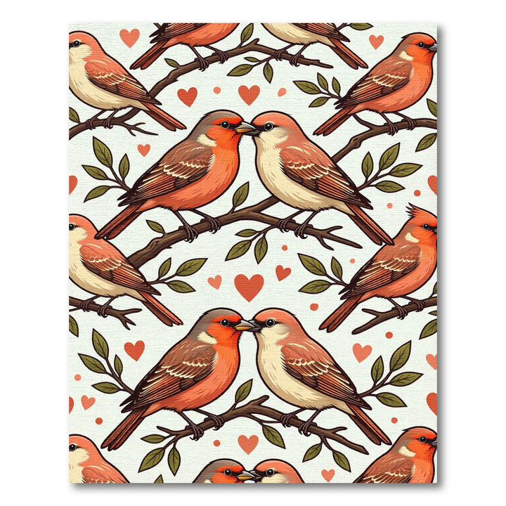 Charming Coral Birds Valentine Branches Rug