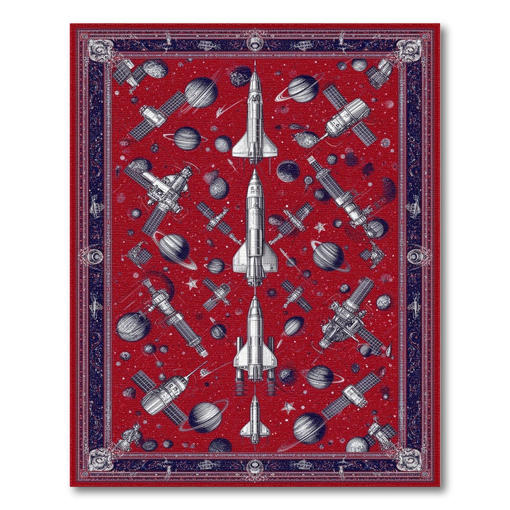 Red Space Rocket Washable Area Rug