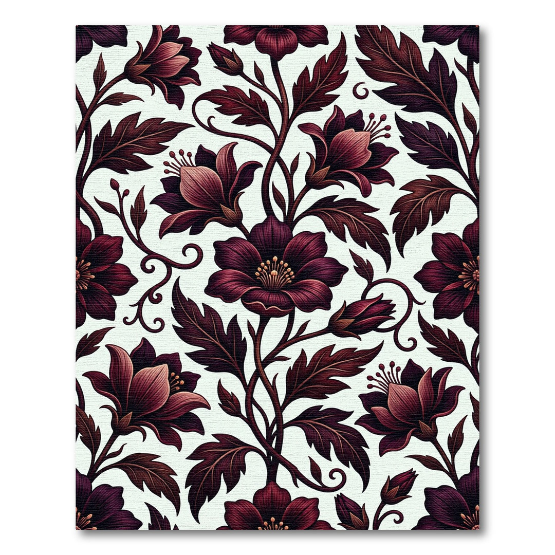 Deep Burgundy Floral Swirl Arrangement Rug