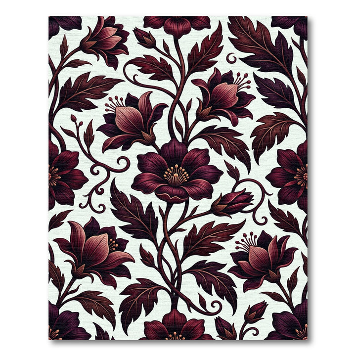 Deep Burgundy Floral Swirl Arrangement Rug