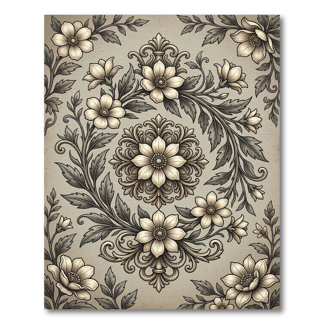Vintage Beige Floral Scrollwork Rug