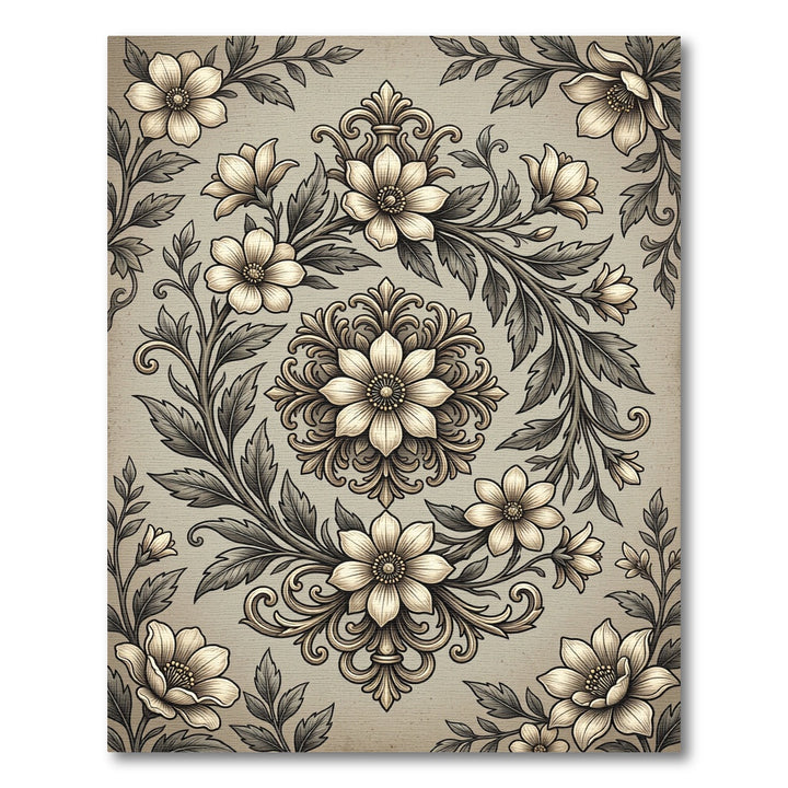 Vintage Beige Floral Scrollwork Rug