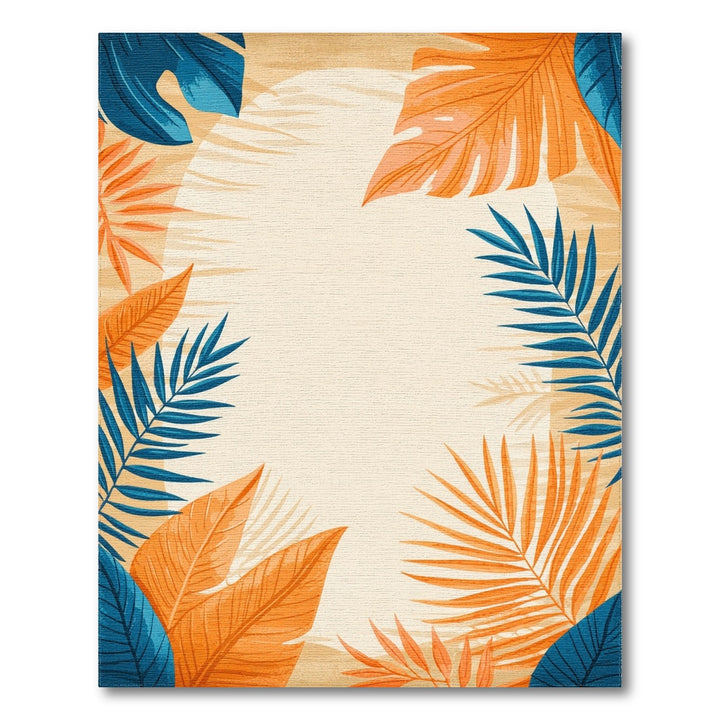 Blue and Orange Palm Leaf Area Rug