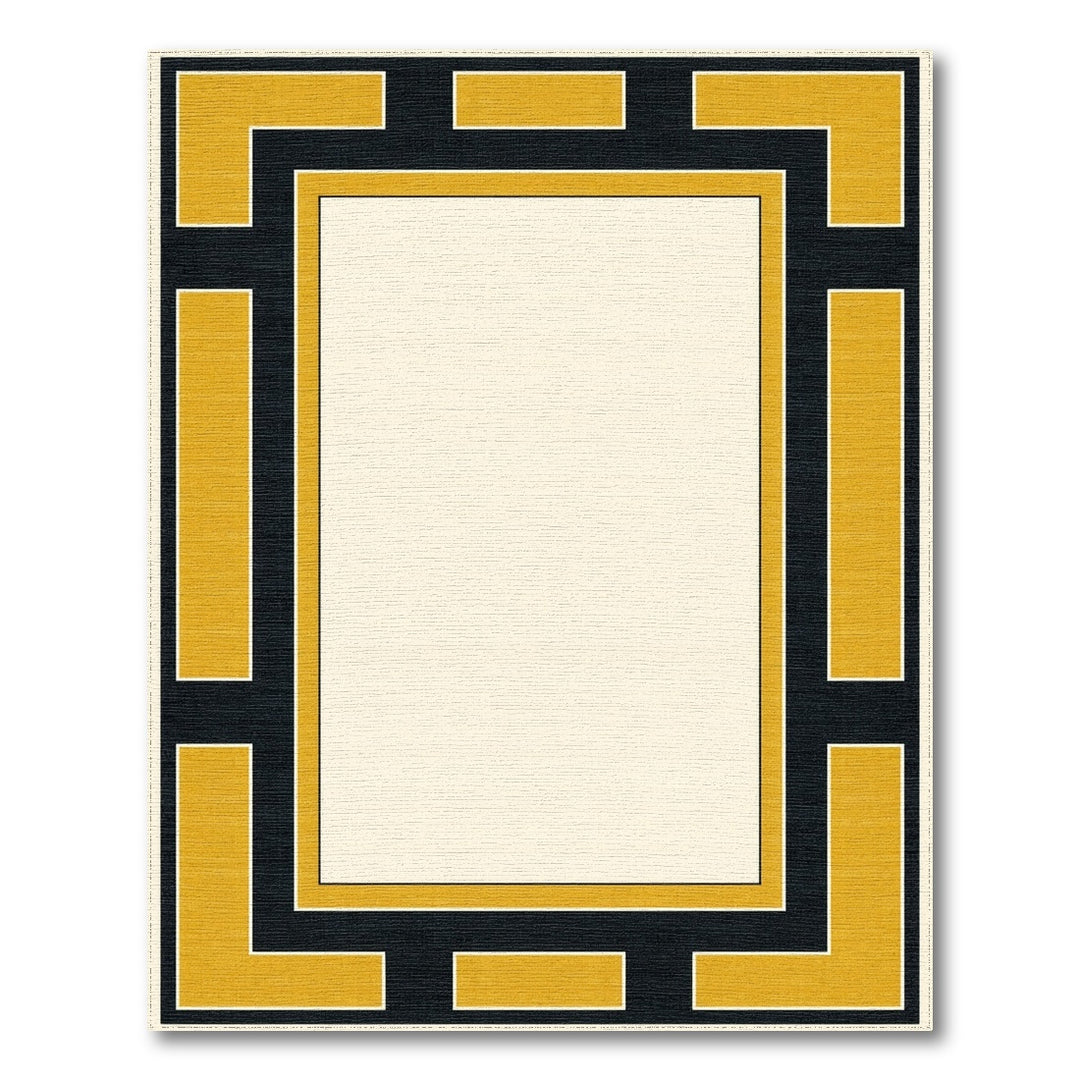 Gold Geometric Border Area Rug
