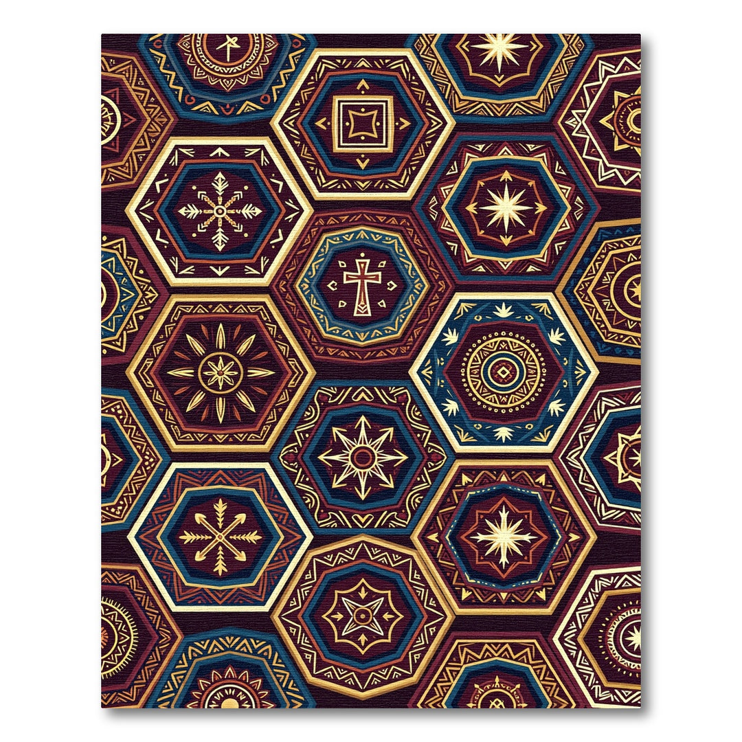 Ornate Geometric Hexagon Mandala Rug