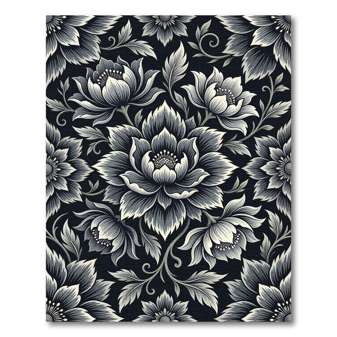 Monochromatic Vintage Floral Vines Rug