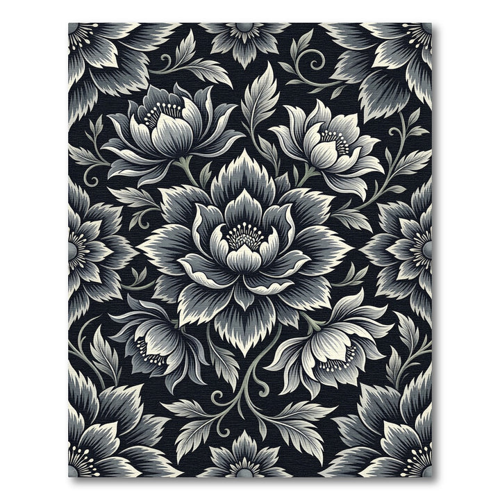 Monochromatic Vintage Floral Vines Rug