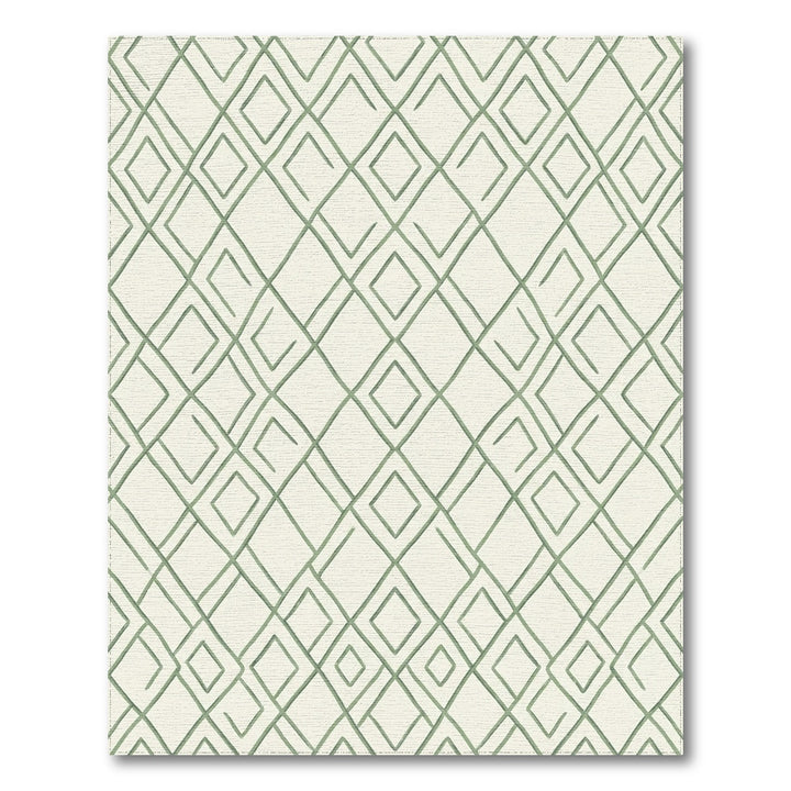 Earthy Green Hand Drawn Diamond Grid Rug