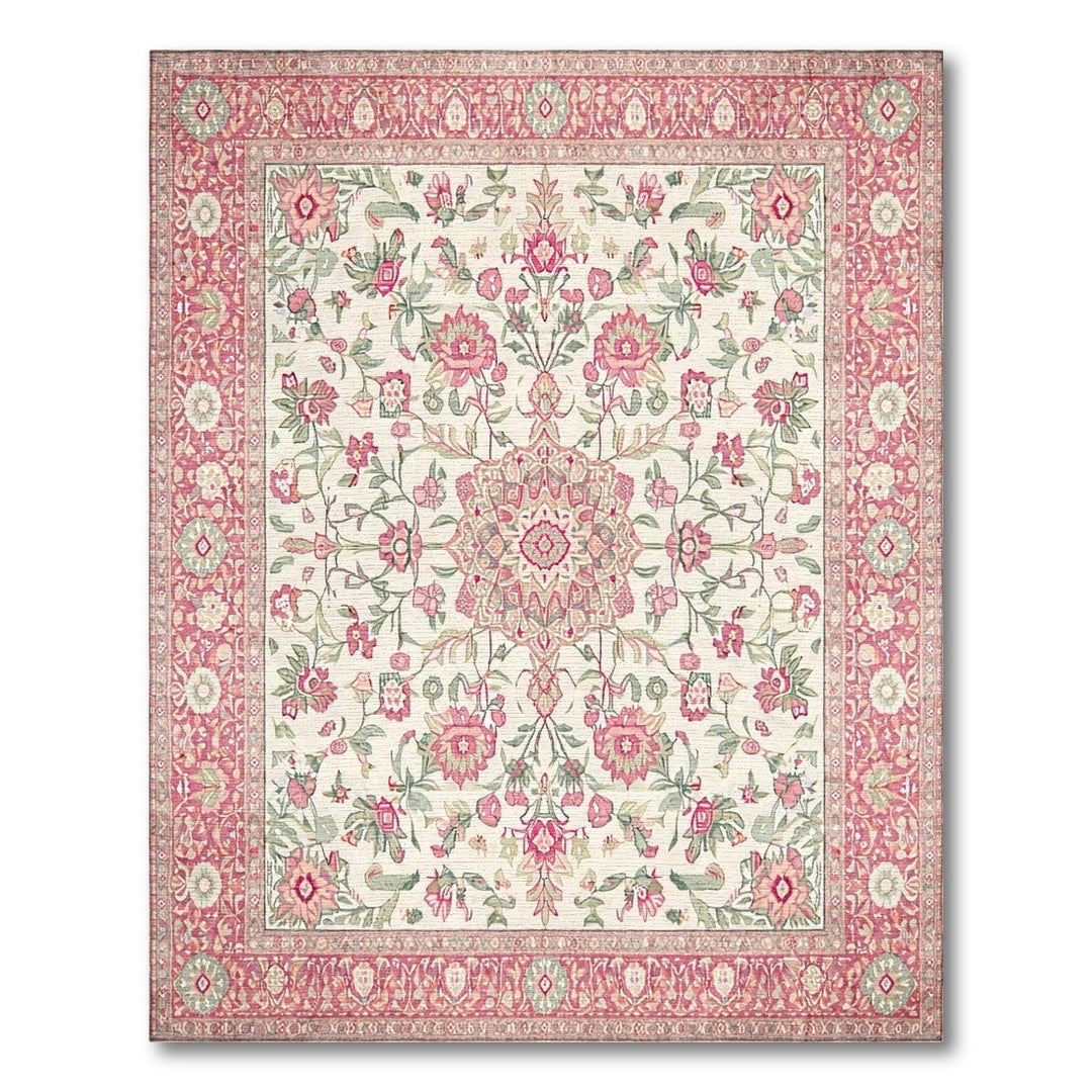 Pink Floral Medallion Vintage Area Rug