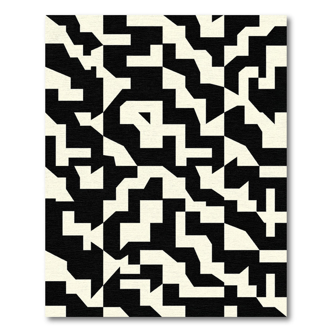 Black White Geometric Angular Overlap Rug
