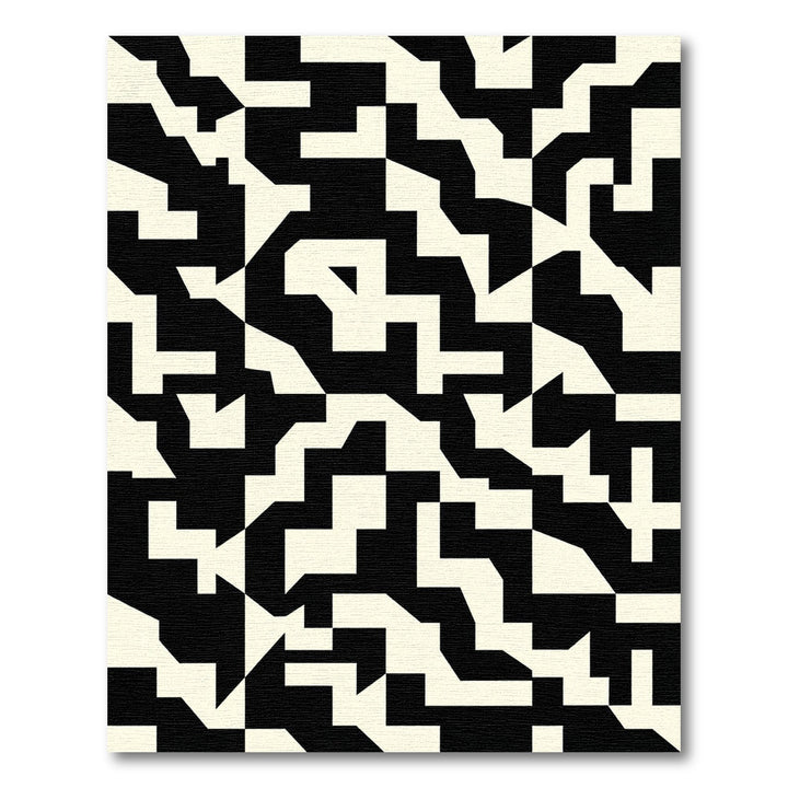Black White Geometric Angular Overlap Rug