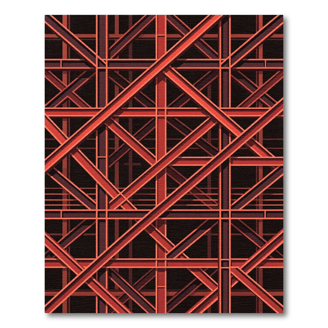 Crimson Geometric Truss Lattice Rug