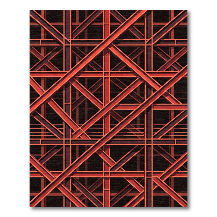 Crimson Geometric Truss Lattice Rug
