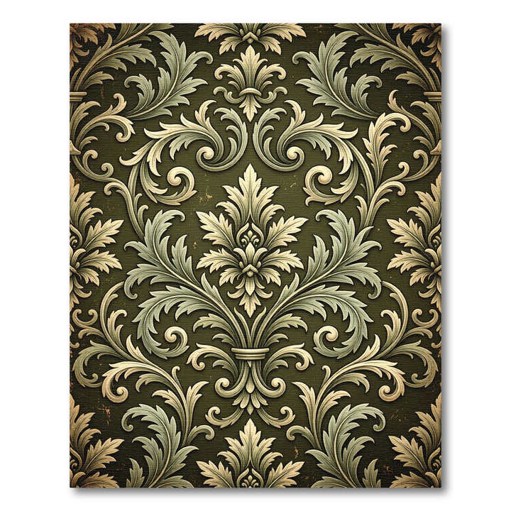 Elegant Green and Gold Damask Rug