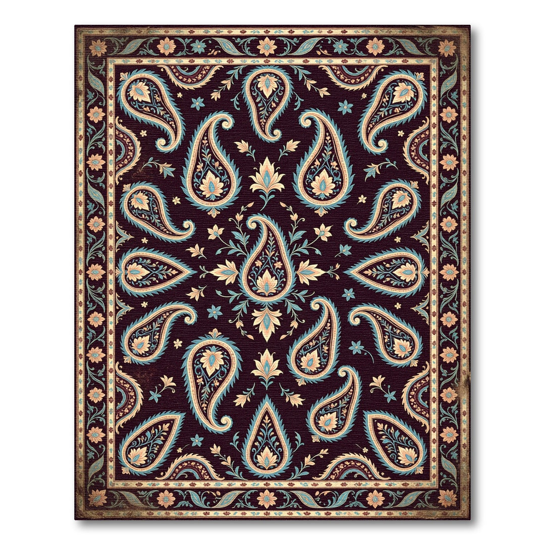 Elegant Teal Paisley Floral Rug