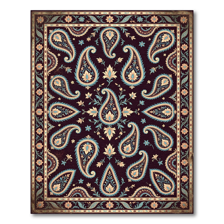 Elegant Teal Paisley Floral Rug