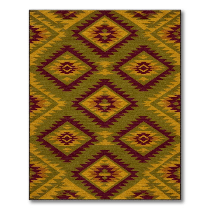 Southwestern Olive Green Geometric Area Rug