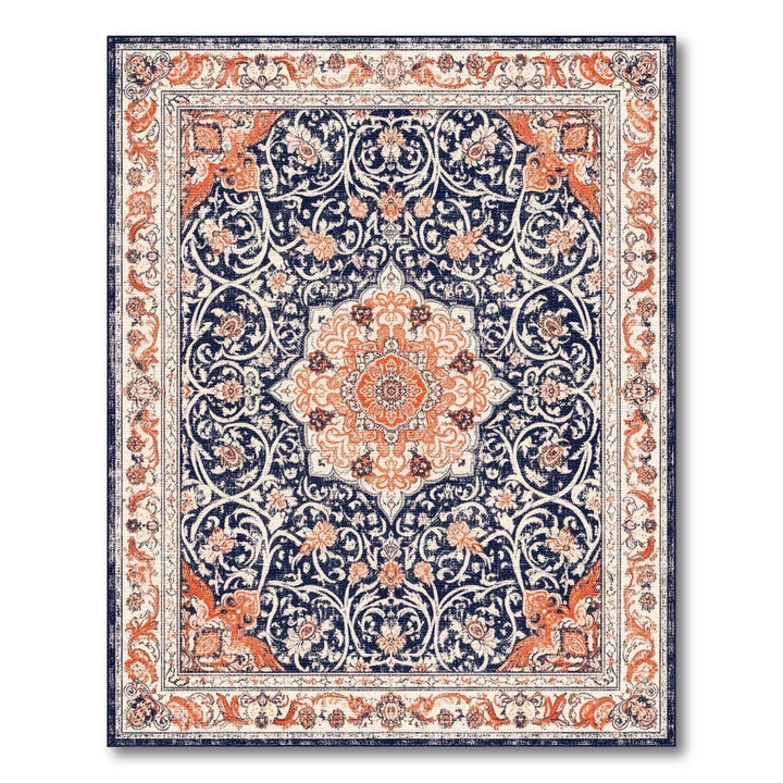 Navy Blue Orange Persian Medallion Traditional Persian Area Rug
