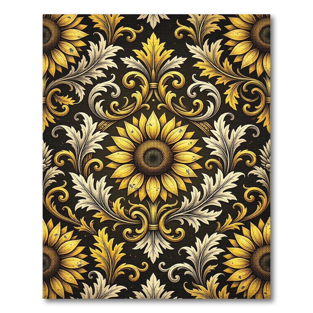 Golden Sunflower Baroque Swirl Rug