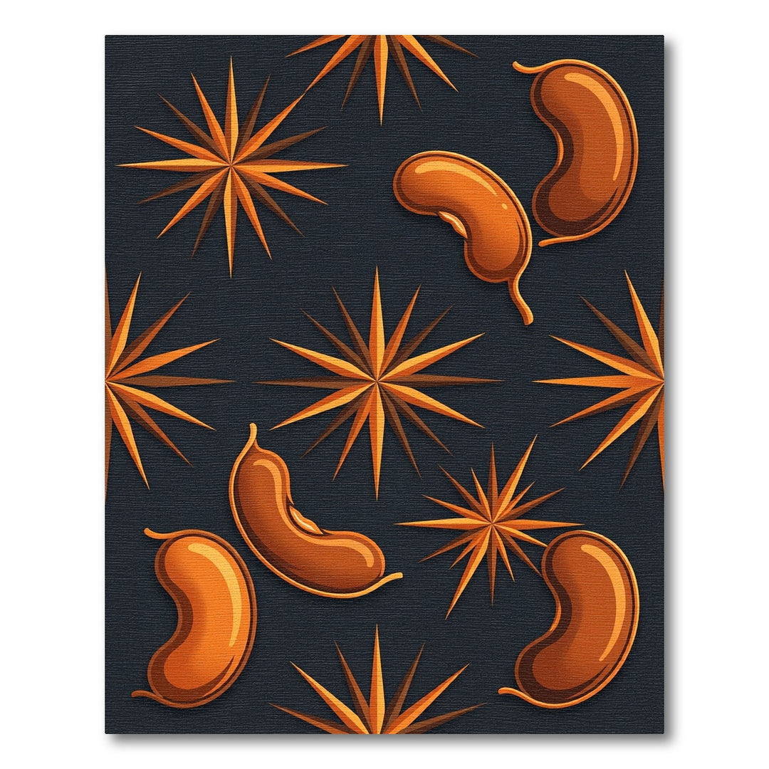 Orange Starburst and Bean Compositions Rug