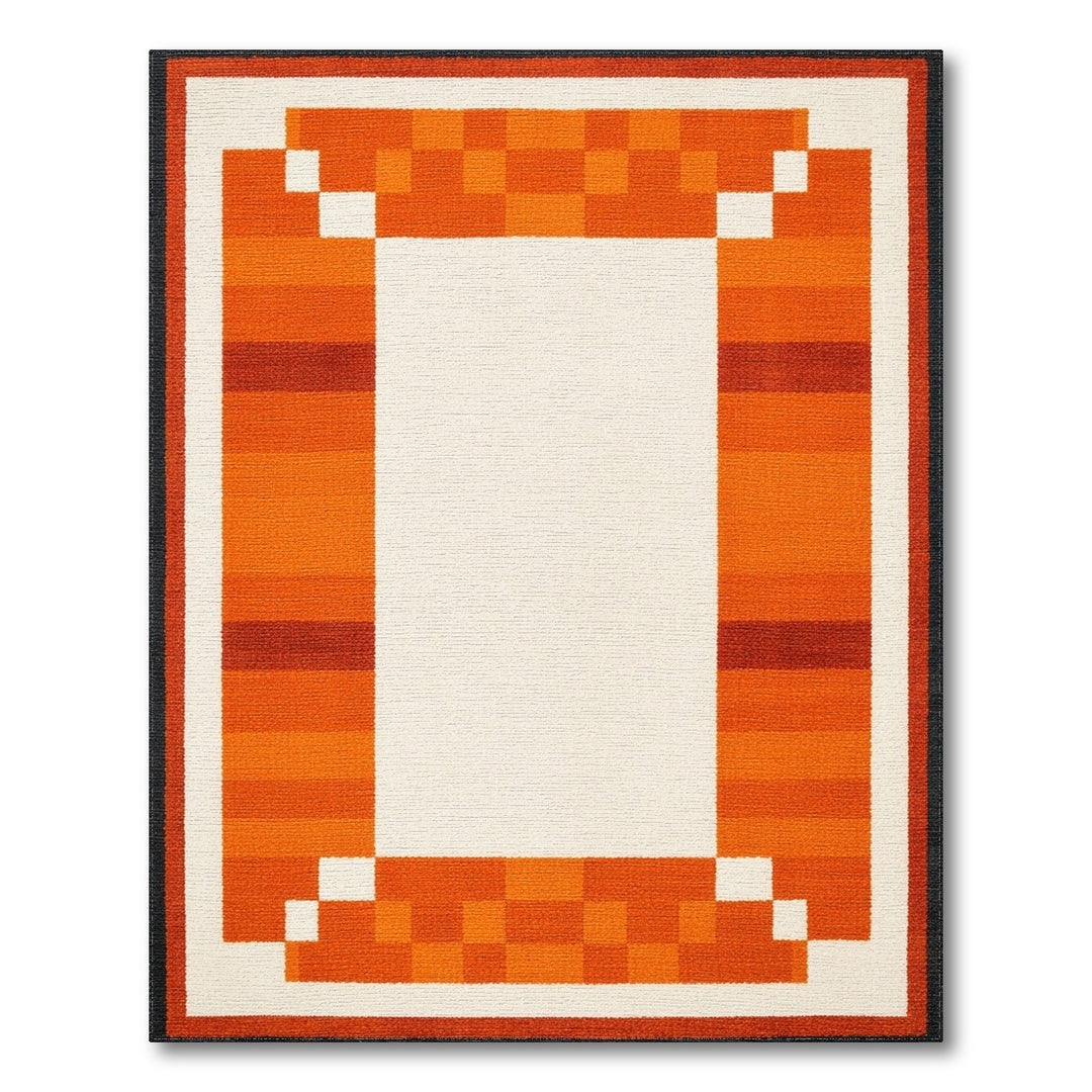 Orange Geometric Border Geometric Modern Area Rug