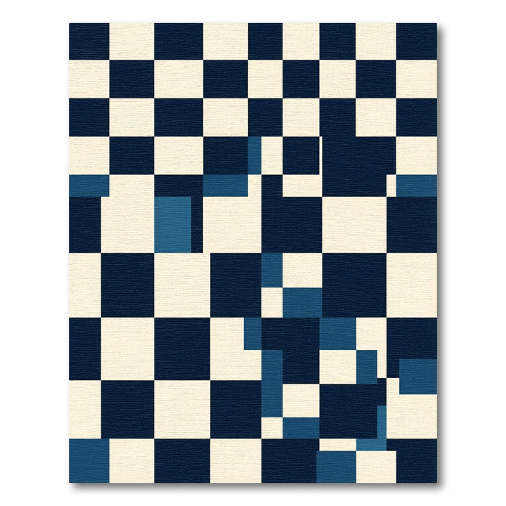 Abstract Blue Chessboard Geometric Rug