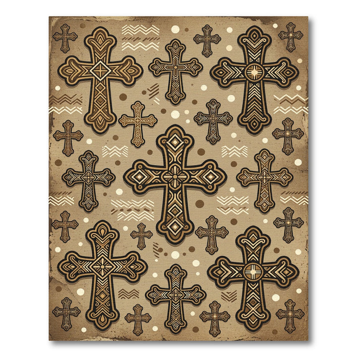 Golden Rustic Cross Medallion Pattern Rug