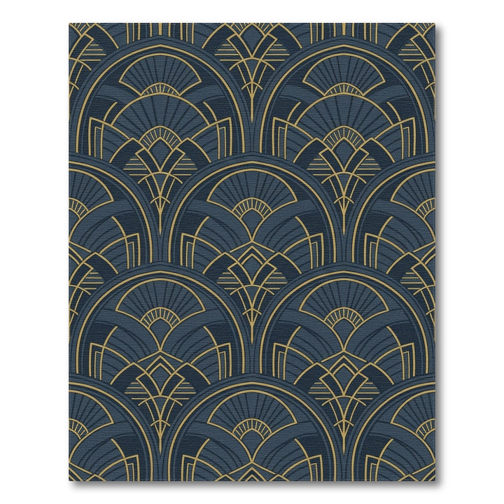 Navy Gold Art Deco Fan Rug