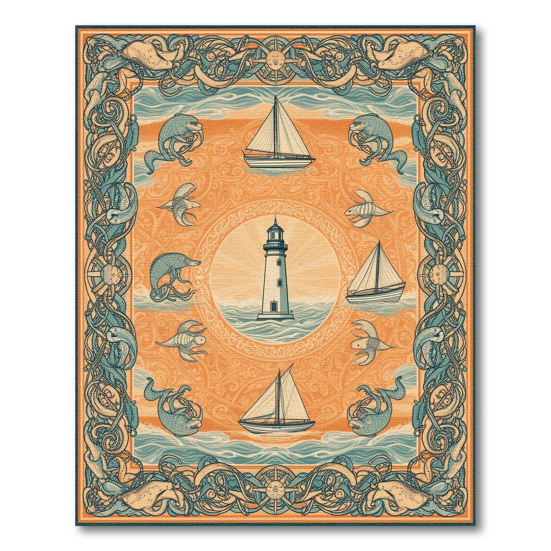 Coastal Lighthouse Octopus Area Rug