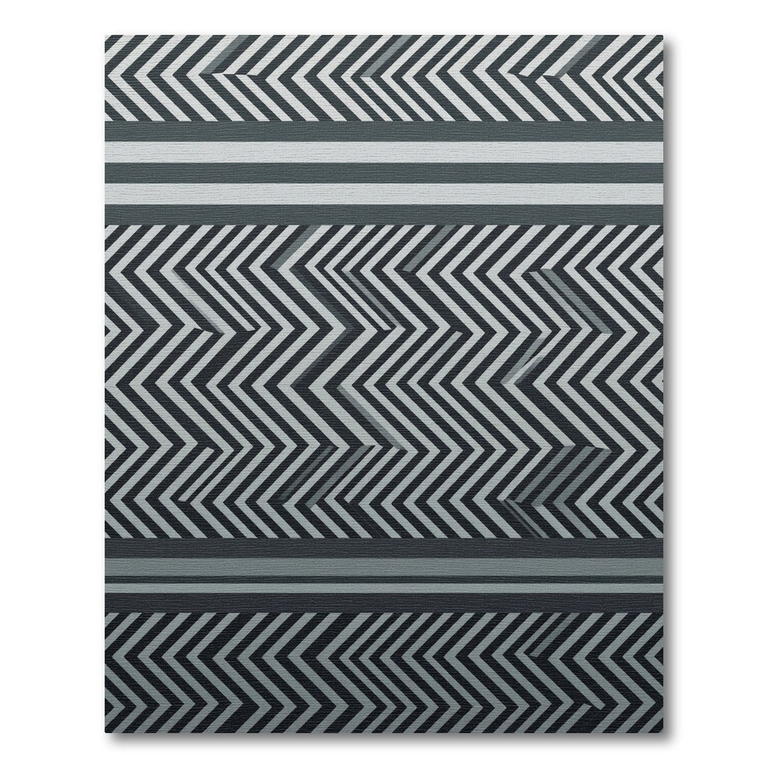 Modern Black White Geometric Chevron Rug