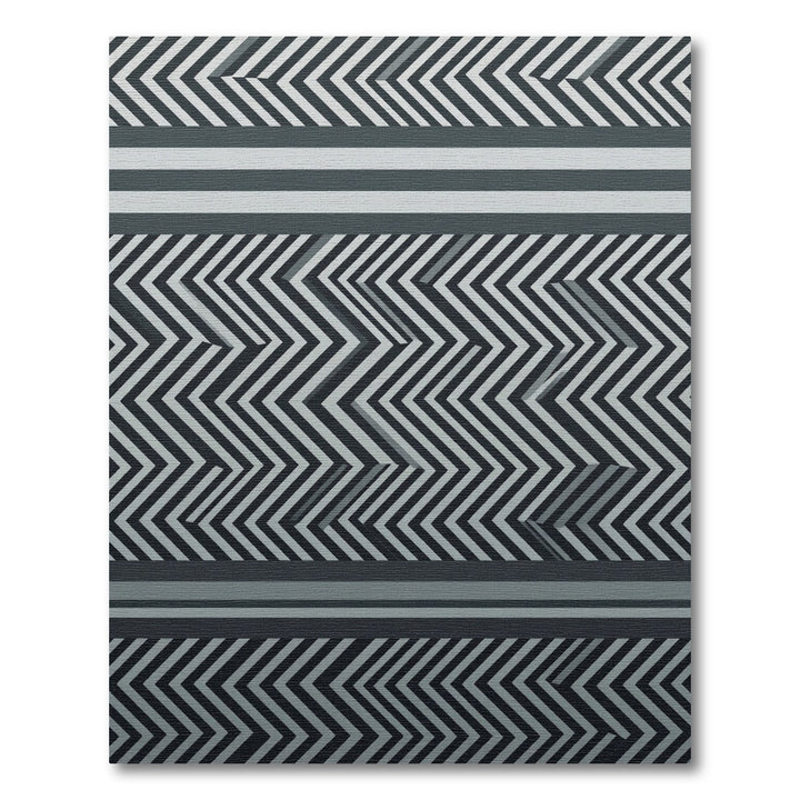 Modern Black White Geometric Chevron Rug