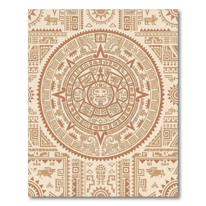 Ancient Sun Calendar Brown Geometric Rug