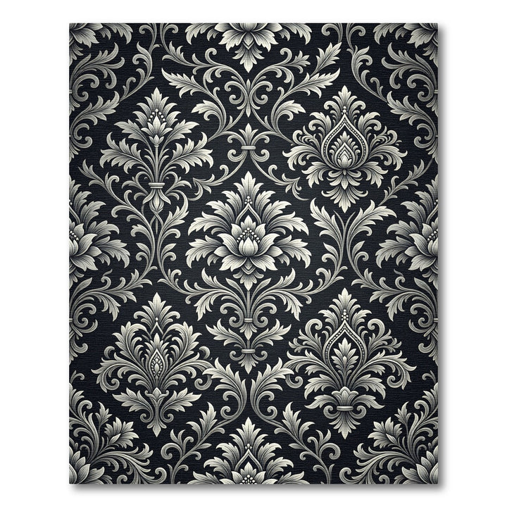 Elegant Black White Damask Scroll Rug