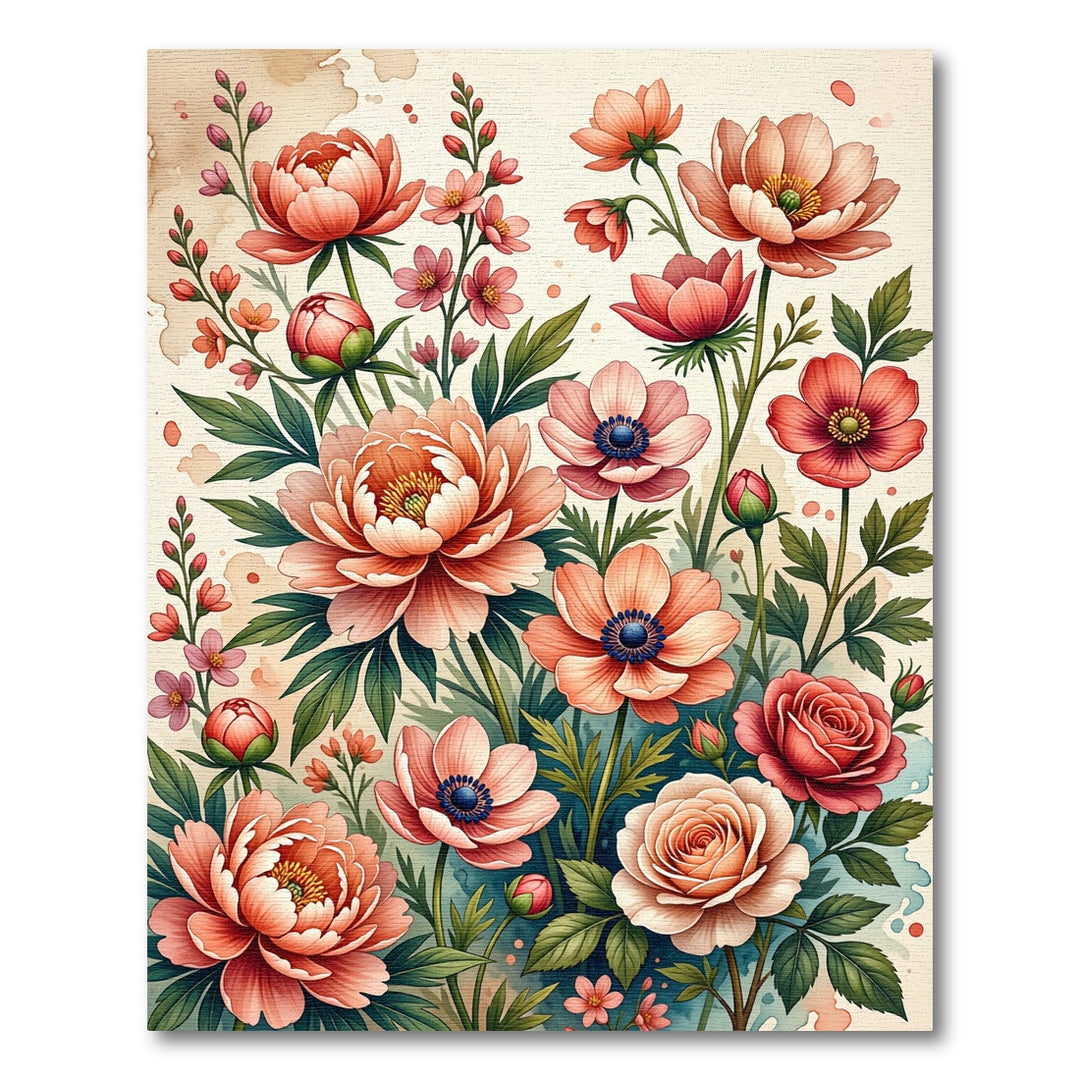Coral Garden Floral Bloom Arrangement Rug