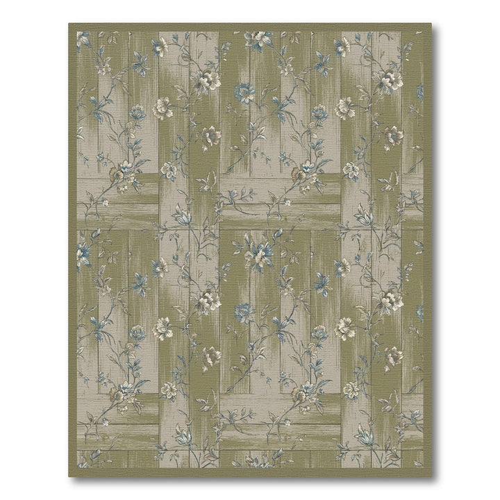 Vintage Green Floral Wood Panel Rug