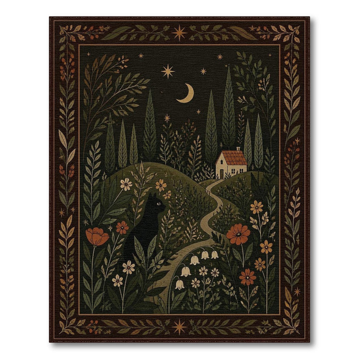 Black Cat Moonlit Garden Area Rug