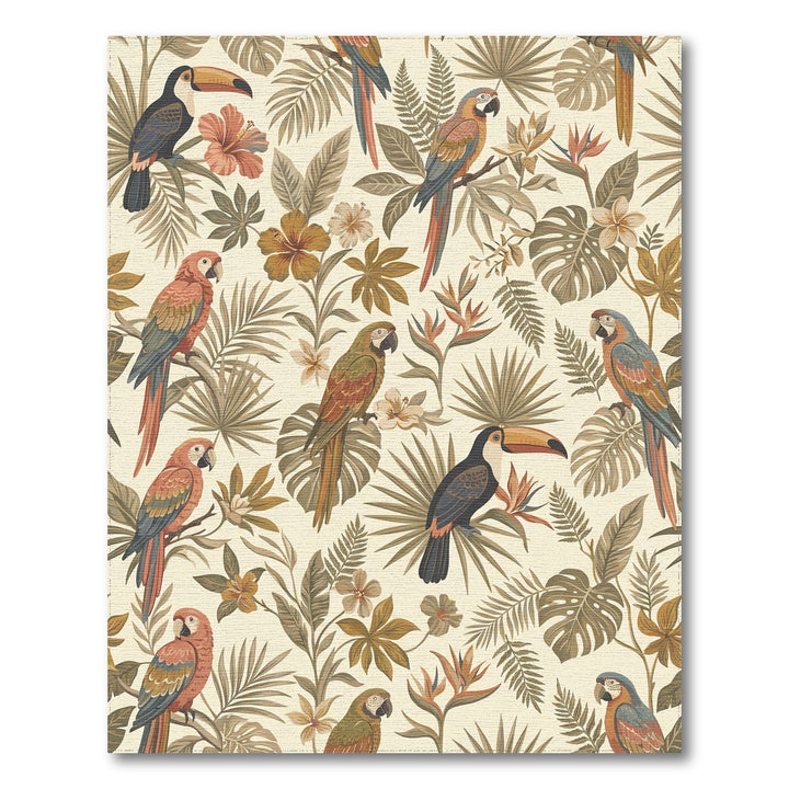 Earthy Tropical Toucan Parrot Foliage Rug