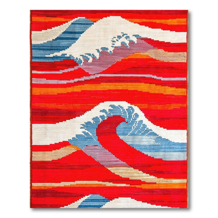 Abstract Area Red Vibrant Red Wave Abstract Area Rug