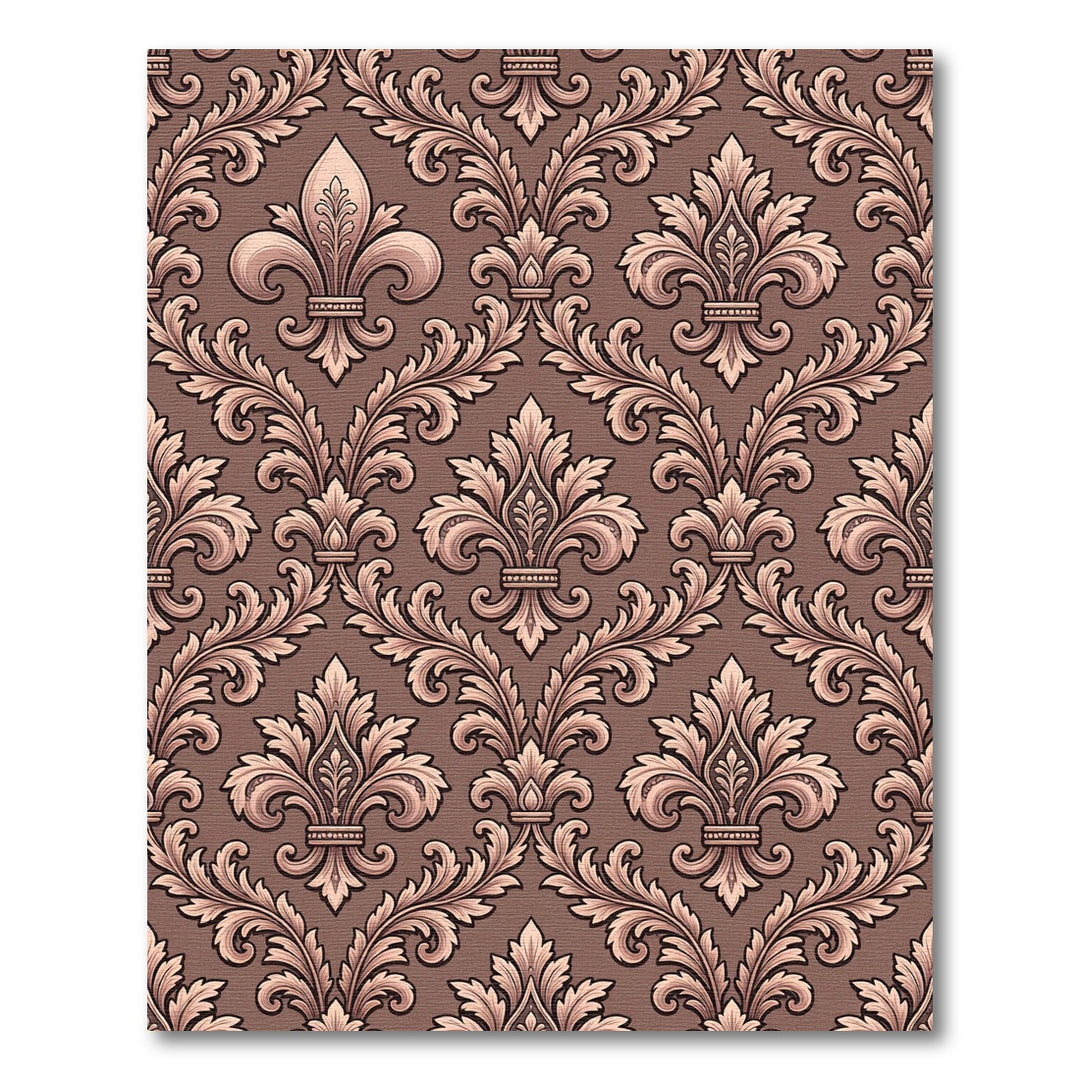 Luxe Rose Gold Fleur de Lis Damask Rug