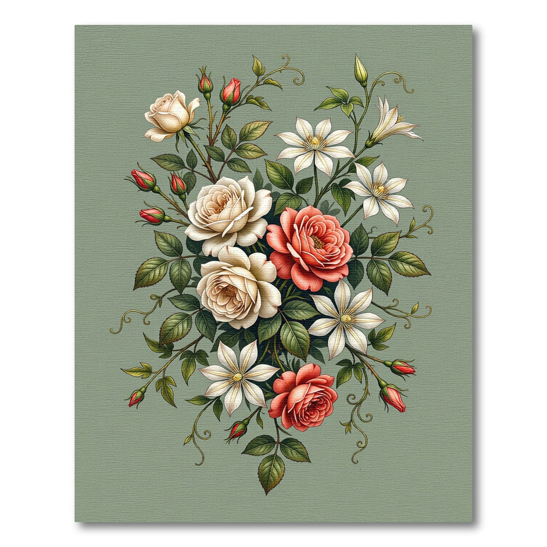 Coral And Cream Floral Sprig Rug