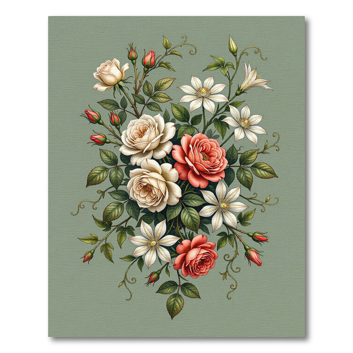 Coral And Cream Floral Sprig Rug