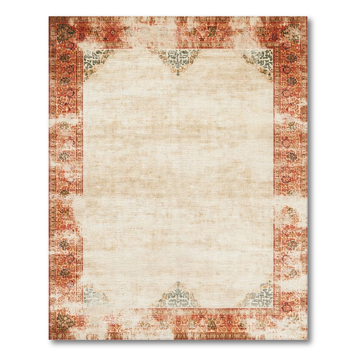 Distressed Vintage Red Beige Area Rug