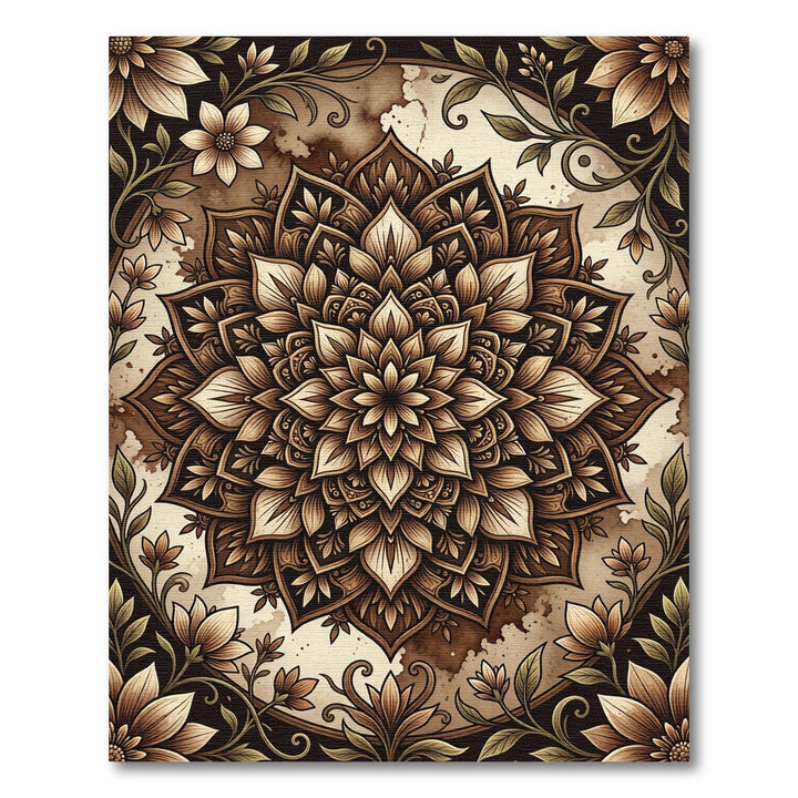 Classic Brown Floral Mandala Rug