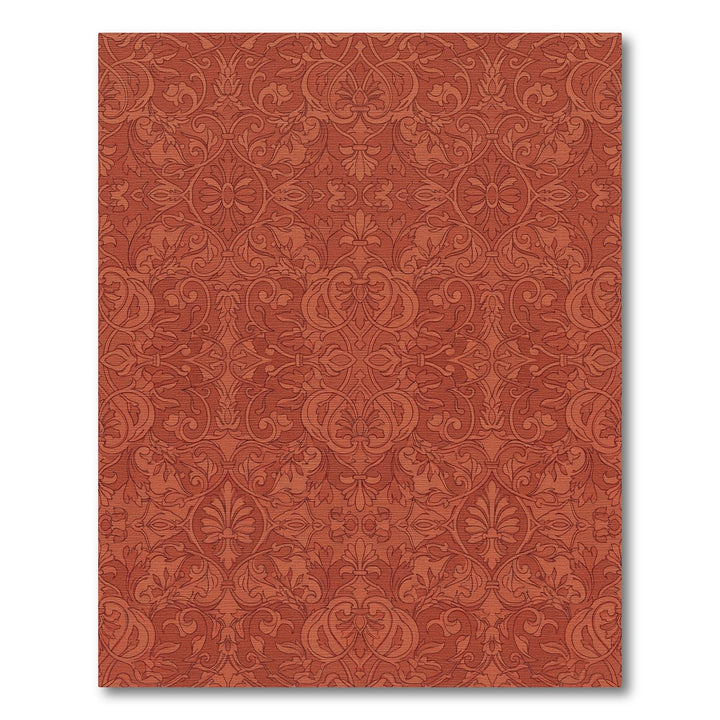 Terracotta Red Damask Scrollwork Rug