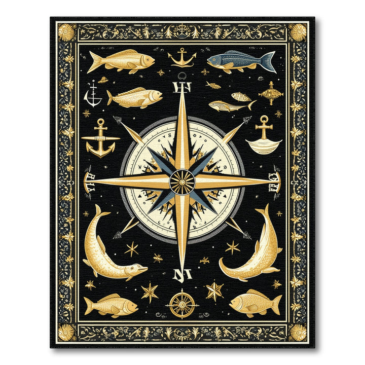 Nautical Gold Compass Area Rug