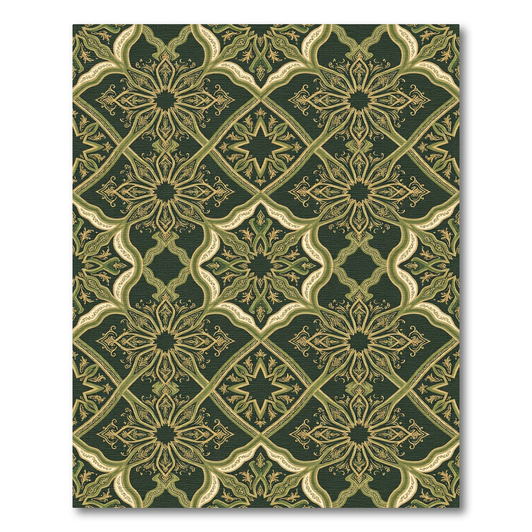 Dark Green Arabesque Bloom Area Rug